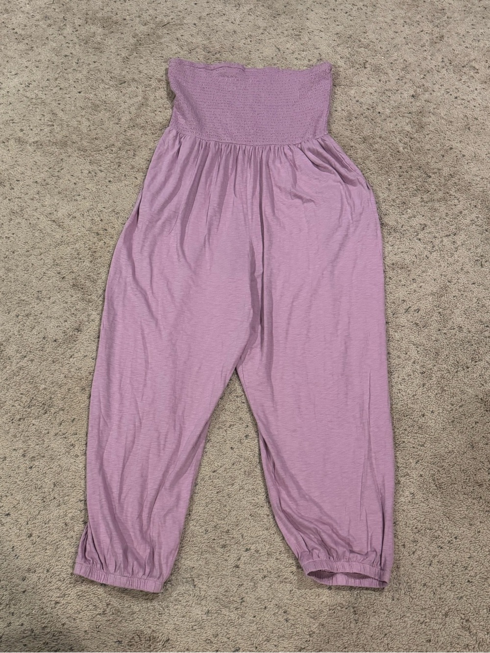 American Eagle Outfitters Lavender Strapless Smocked Jumpsuit